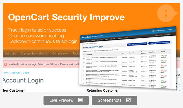 http://codecanyon.net/item/opencart-security-improve/7154602?ref=Eduarea