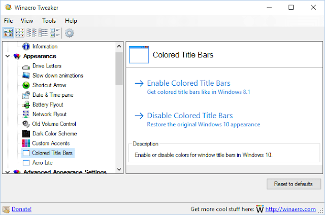 Winaero Tweaker abilitare colori finestre Windows 10
