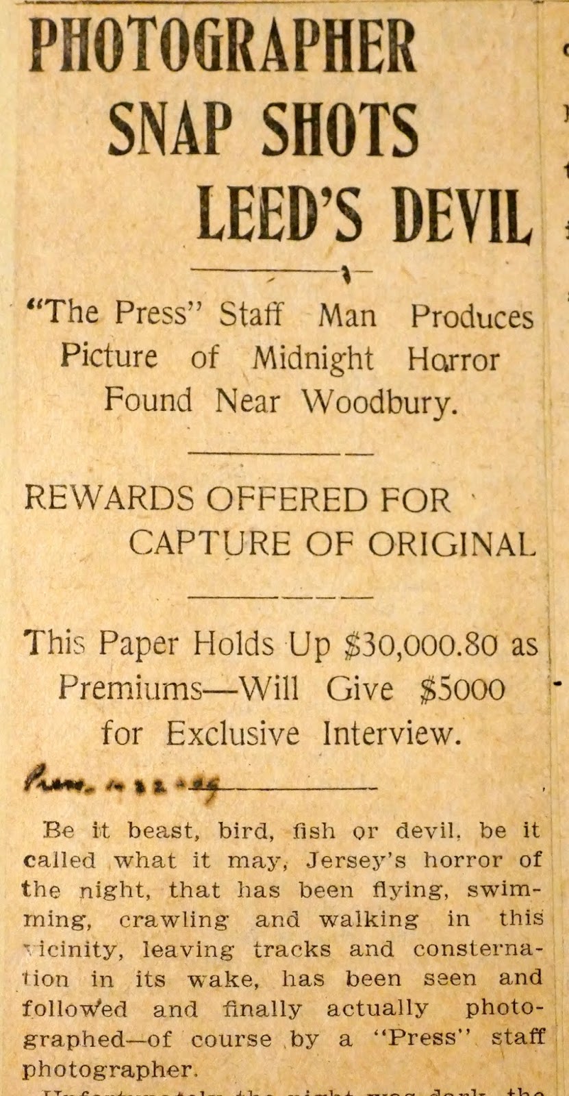ricgrass The Jersey Devil Hoax of 1909