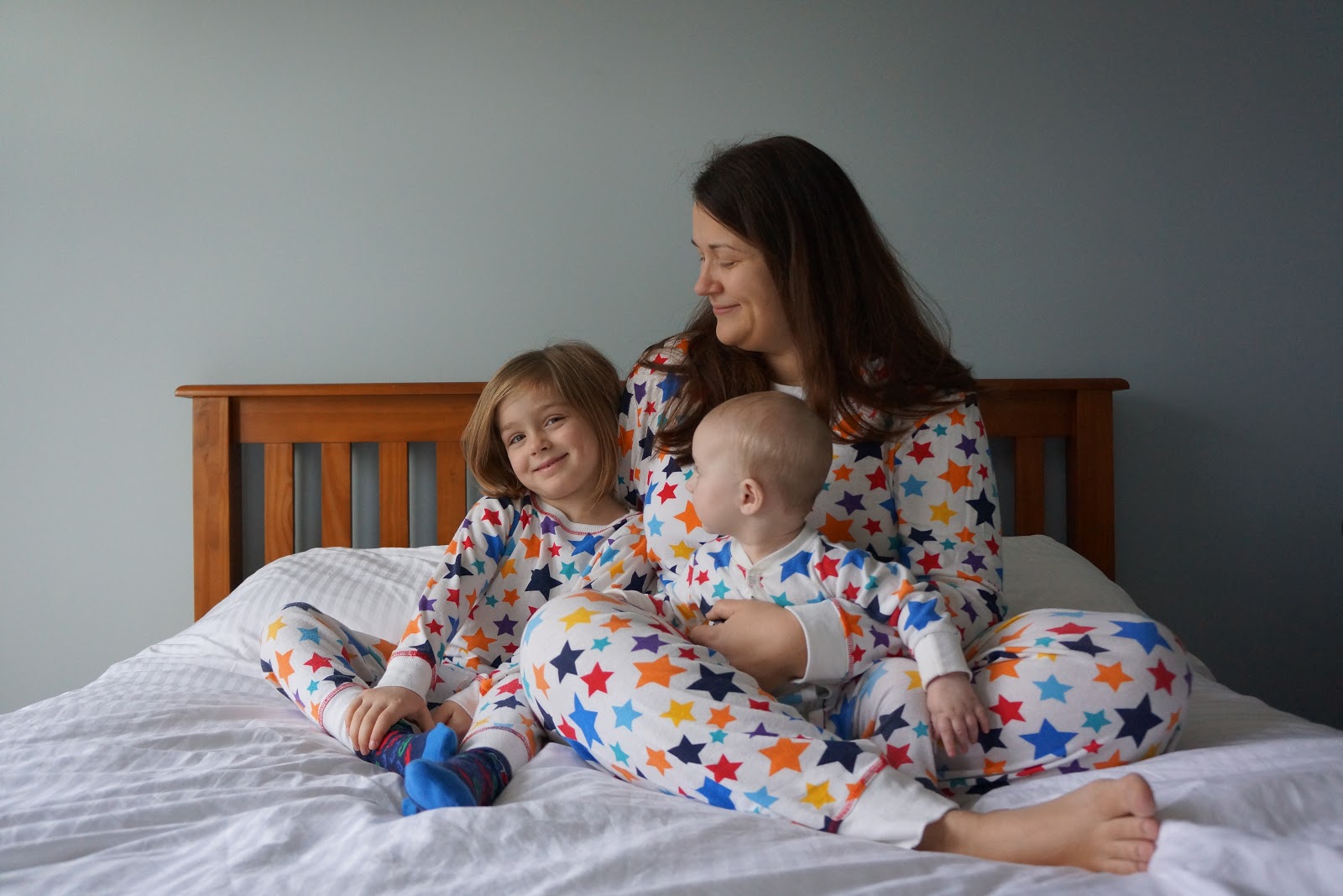 mum and kids in matching pyjamas