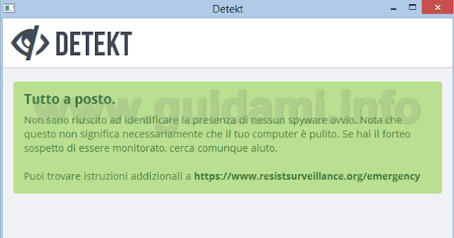 Detekt nessun spyware Tutto a posto