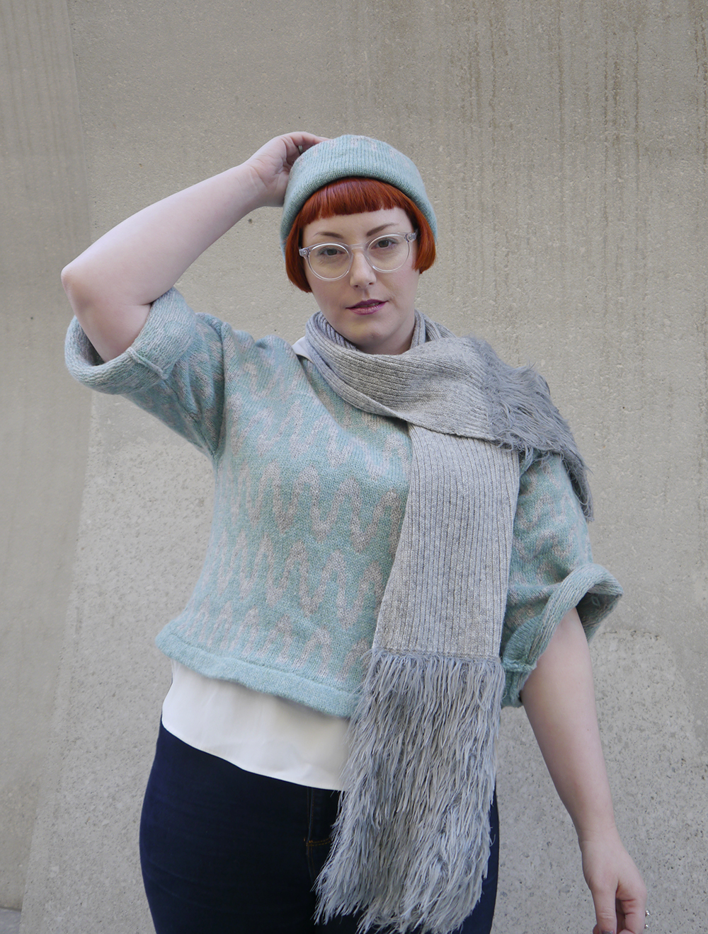 Scottish Knitwear by Edinburgh Designer, Yellow Bubble styled by Helen, Scottish blogger, Edinburgh, Edinburgh designer, independent knitwear designer, Yellow Bubble, Yellowbubble, luxury knitwear, Scottish knitwear, handmade knits, Scottish designer, matching hat and jumper, patterned jumper, Scottish street style, faux fur, casual knitwear