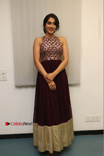 Actress Regina Candra Latest Stills in Maroon Long Dress at Saravanan Irukka Bayamaen Movie Success Meet  0012