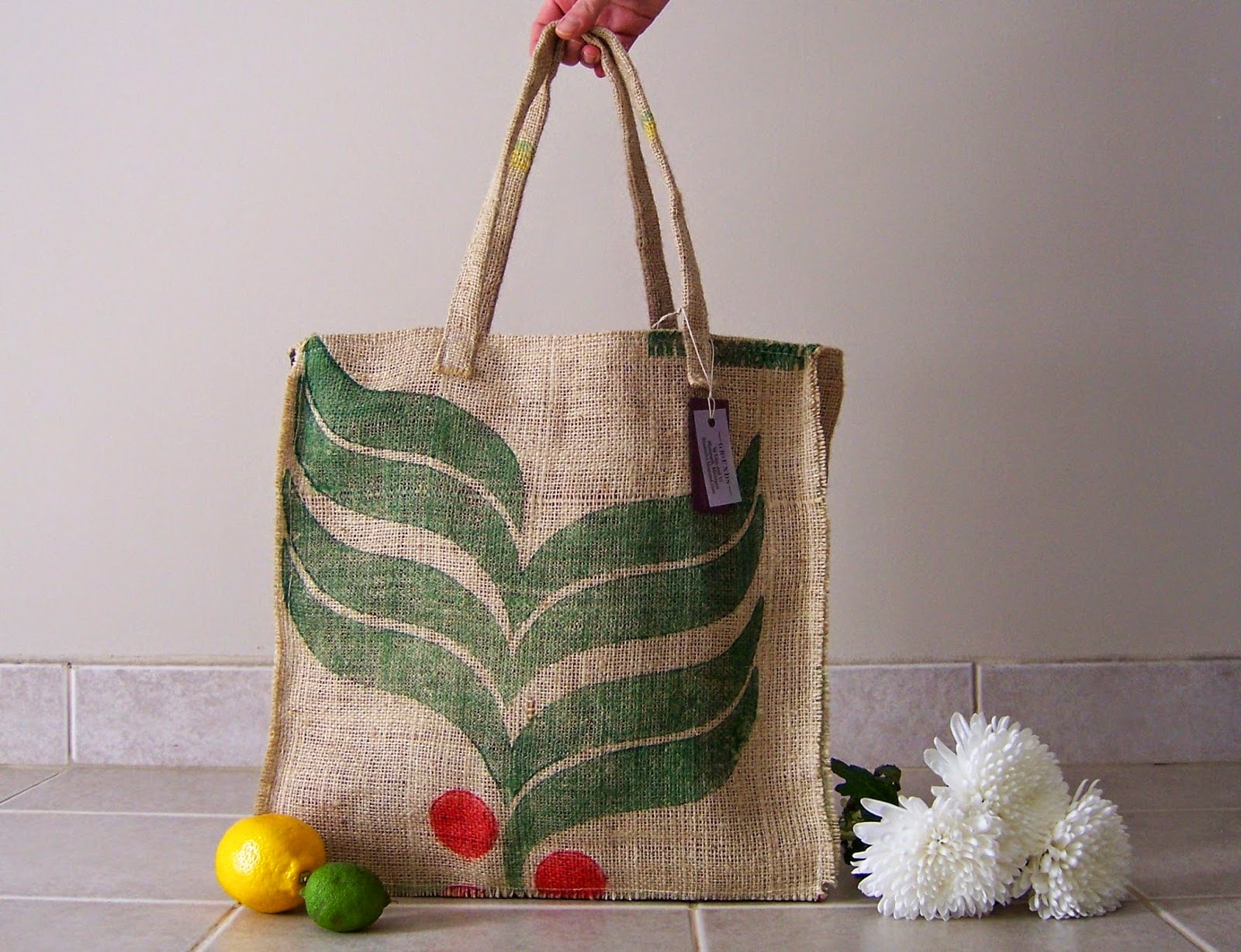 Burlap Market Tote bag Lina and Vi