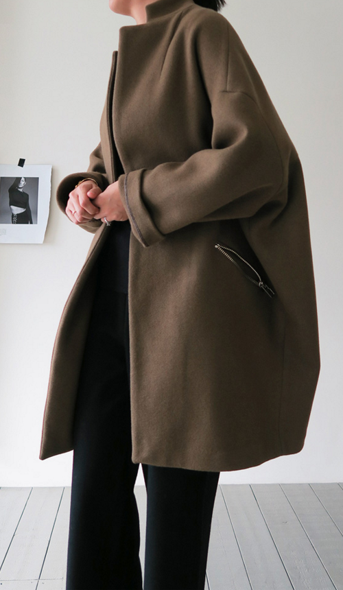 [LittleBlack] Baggy Zip Pocket Coat KSTYLICK Latest Korean Fashion