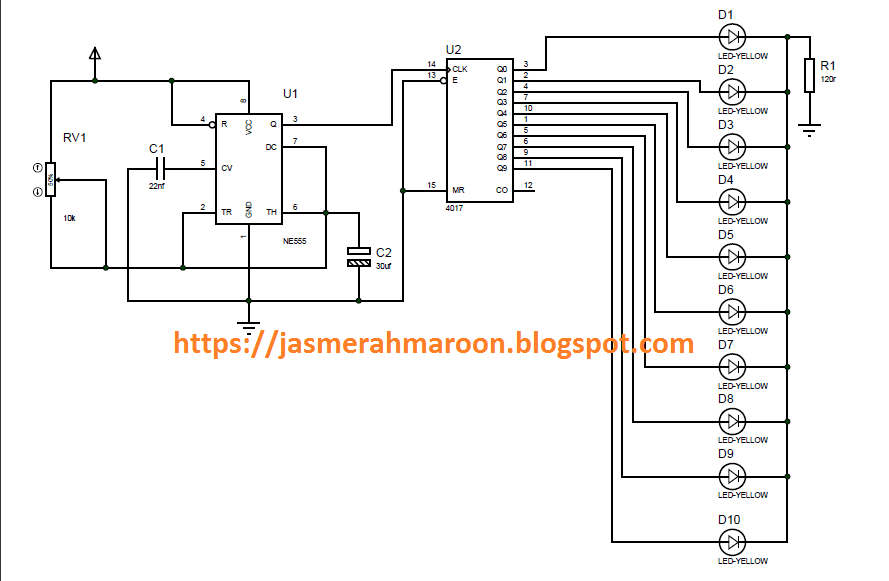  Rangkaian running led  led  berjalan sederhana tanpa program