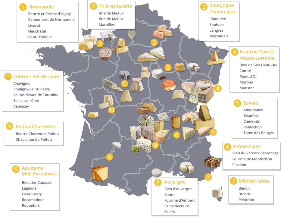 Autour De La Gastronomie Carte De France Des Fromages Aop