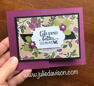Control Freaks Blog Tour: Goodbye Old Friends ~ Stampin' Up! Petal Palette stamp set + Share What You Love DSP Double Z Fold Card ~ www.juliedavison.com
