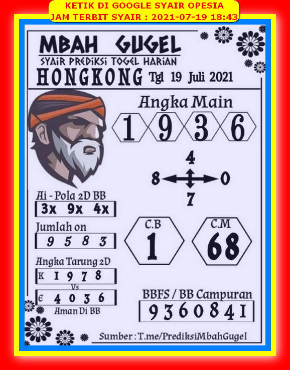 Prediksi Hongkong Senin 19 Juli 2021 Prediksi Togel Hk Sdy Sgp