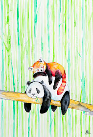 08-Red-and-Black-and-White-Pandas-Marc-Allante-Wild-Animal-Paintings-with-a-Splash-of-Color-www-designstack-co