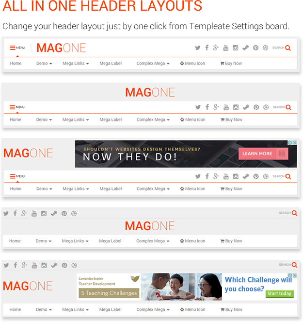 All In One Header Layout - MagOne - Magazine Blogger Template