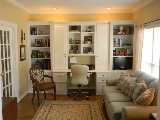 Positively Southern: Living Room/Office with Built In Cabinets