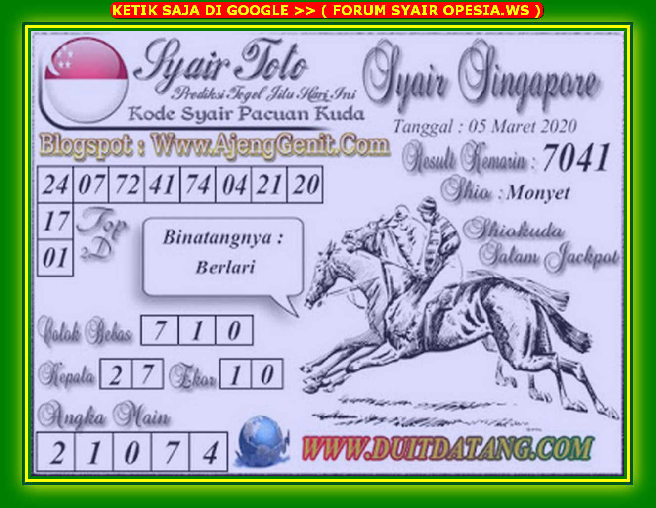 Kode Syair Singapore 5 Maret 2020 Forum Syair Togel Hongkong Singapura Sydney