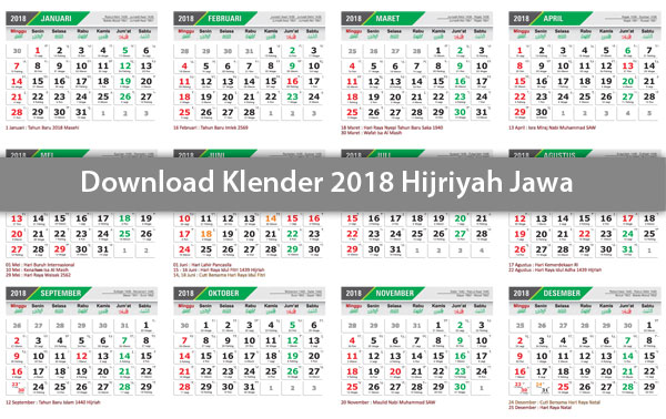 Free Download Gratis Kalender 2018 Dan Tanggalan Hijriyah Jawa Lengkap