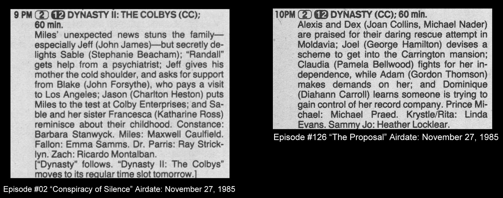 the colbys episode guide The colbys and dynasty ad: episode #02 and #126.