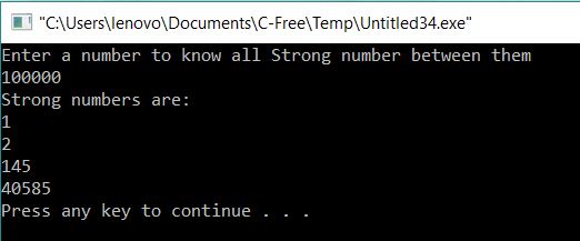 All C Programs: Program 383: Find N Strong Numbers