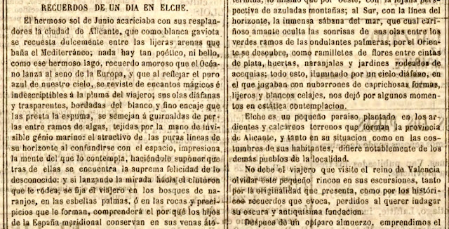 Fragmento de Recuerdos de un día en Elche (El Eco Popular, Madrid, 9-11-1872)