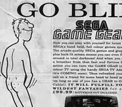 Propaganda do Game Gear Sega que associa o game com a prática da masturbação.