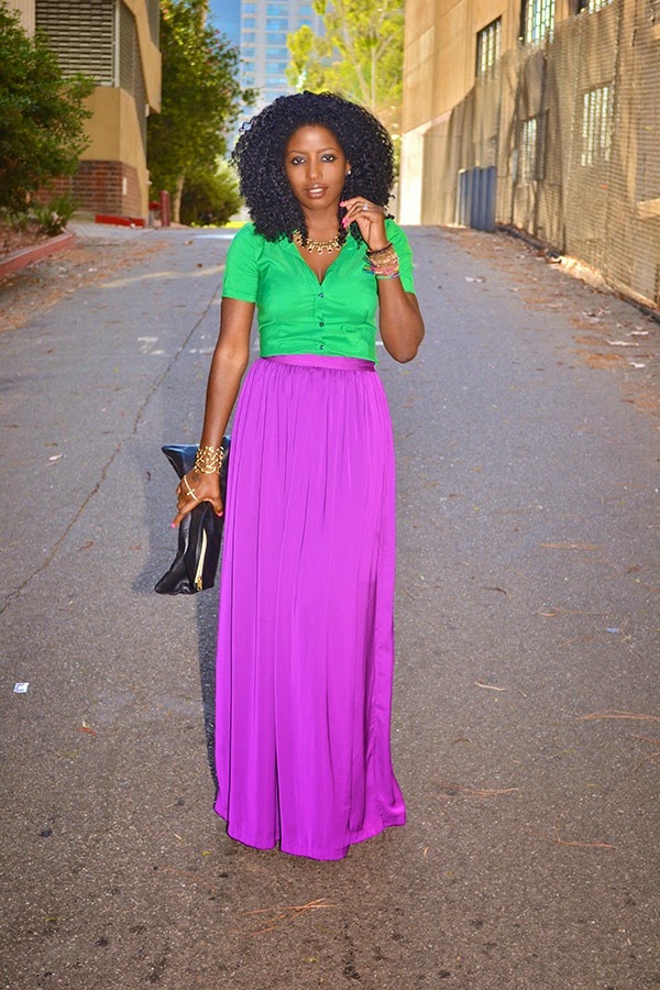 MY STYLE: Spring Brights (Purple Maxi Skirt + Green Blouse) ~ SHADES N ...
