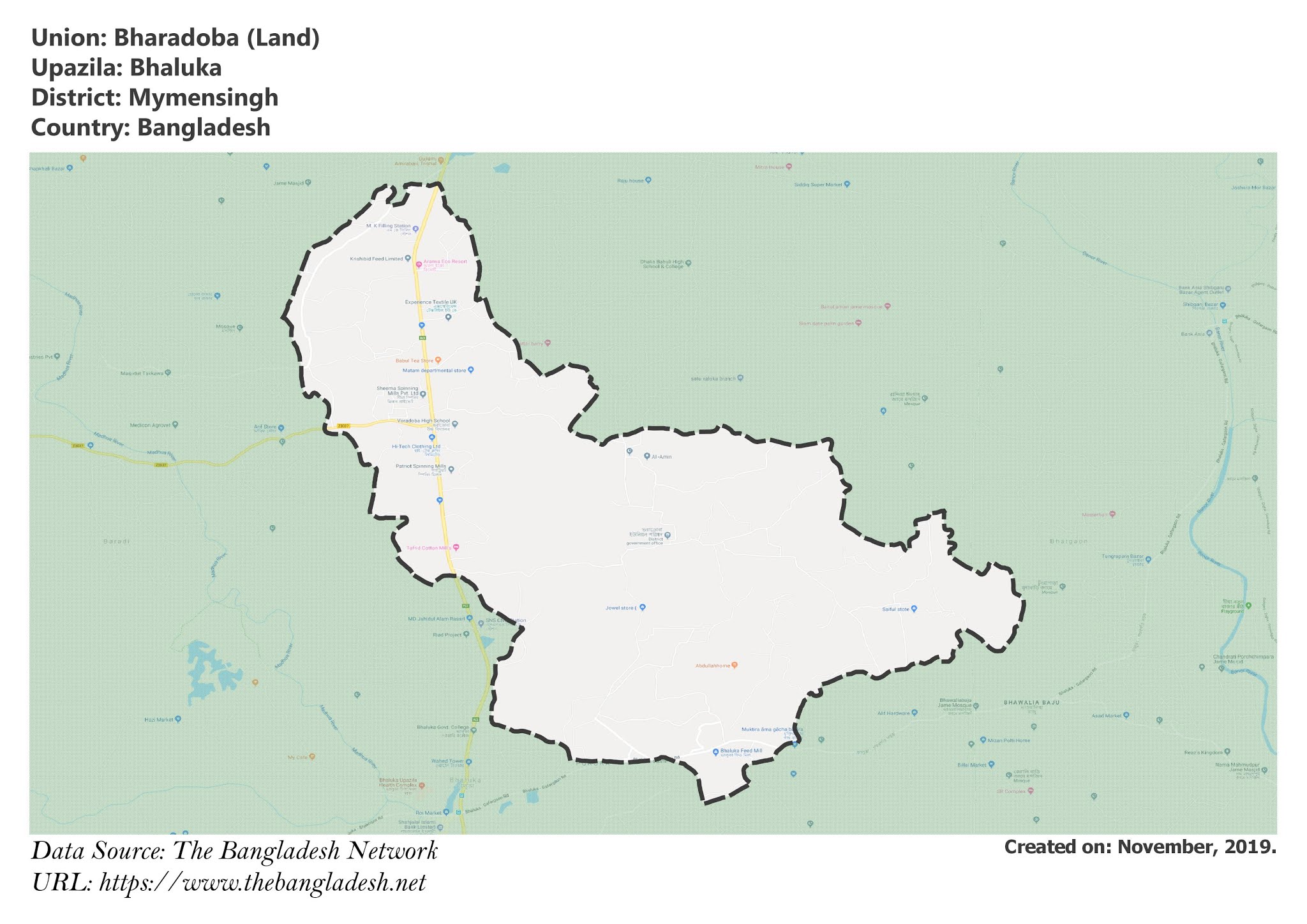 Map of Bharadoba of Mymensingh, Bangladesh.