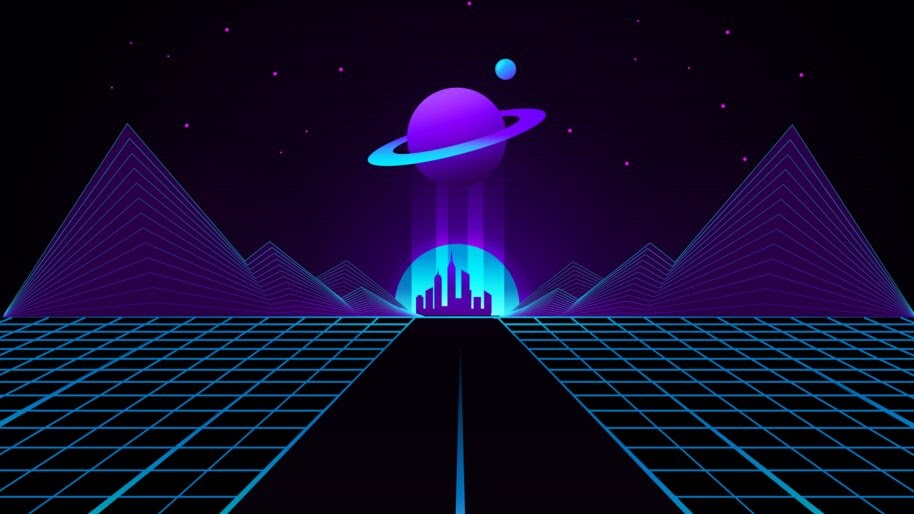 City, Minimalist, Digital Art, Planet, Saturn, 4K, #6.2166