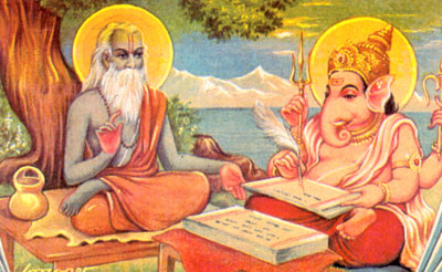 Vyasa dicte les écritures saintes à Ganesham