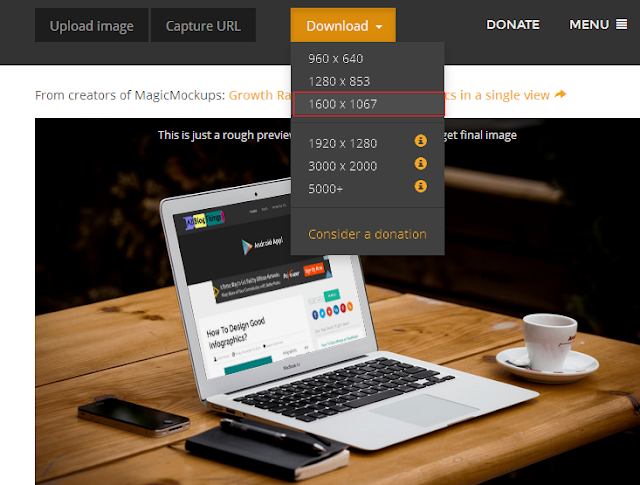 You will see a preview (if not don't worry) Click on download button and select size of your mockup
