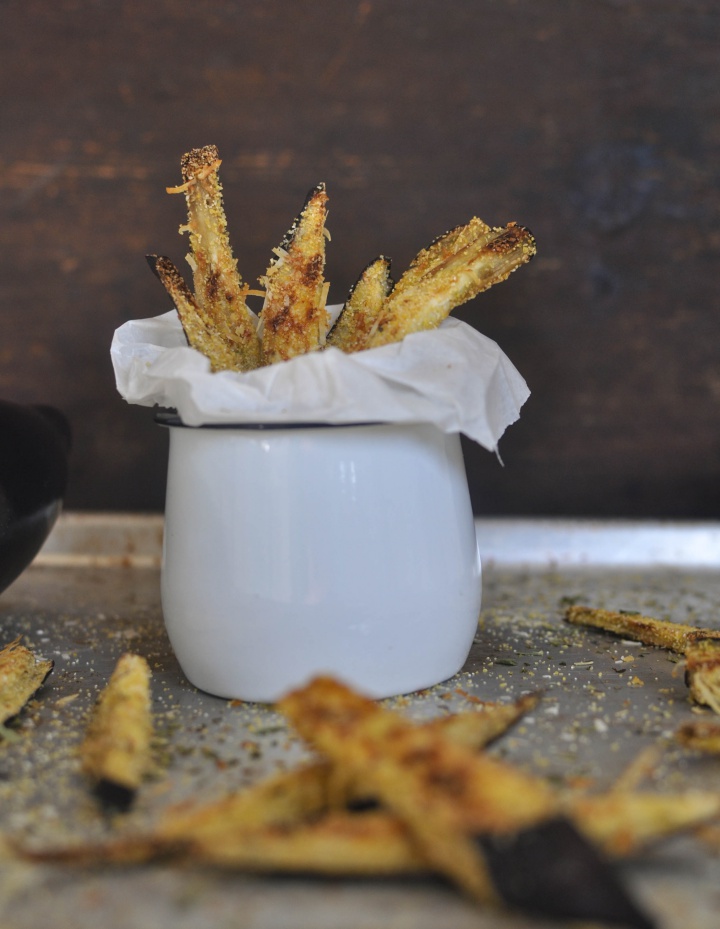 gluten free, vegan Eggplant Fries, crunchy on the outside, creamy on the inside