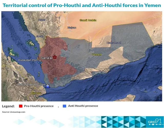 Territorial control of Pro-Houthi and Anti-Houthi forces in Yemen