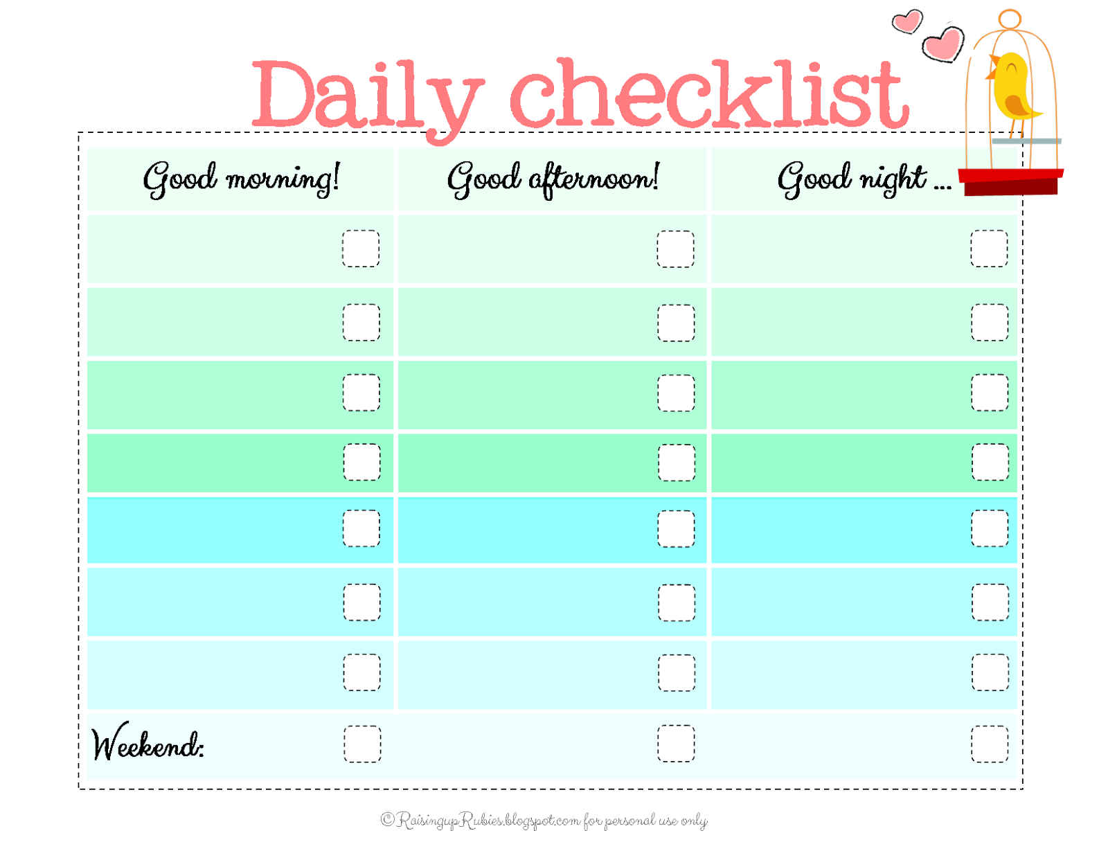 Printable Daily Checklist Template