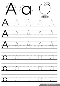 Letter a tracing worksheet, English for kids