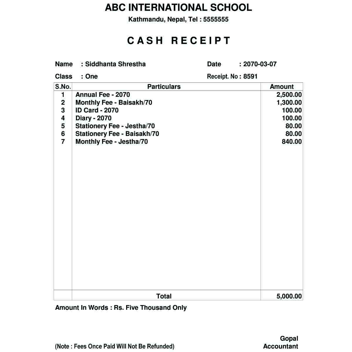 tally power of simplicity receipt for school college