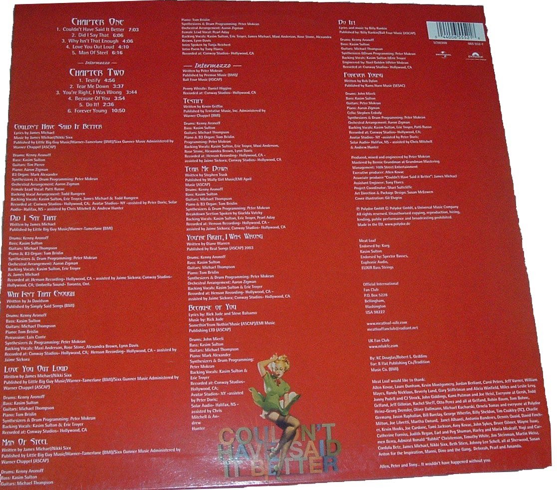 Meat Loaf Vinyl, Singles 7"/12" and other stuff Studio Albums (CD) Couldn´t Have Said It