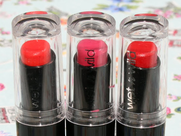 Wet n Wild Megalast Lipcolor - Stoplight Red, Smokin' Hot Pink and Purty Persimmon Swatches & Review