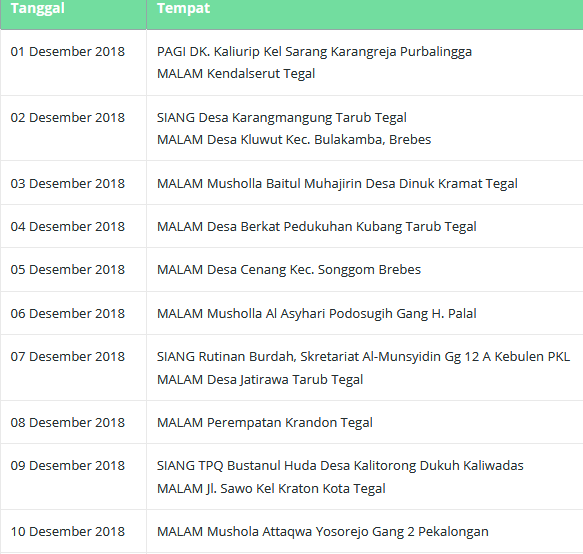 Jadwal Al Munsyidin Bulan Desember 2018 