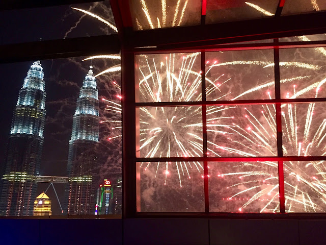 Petronas Twin Towers at night, with fireworks, Kuala Lumpur, Malaysia
