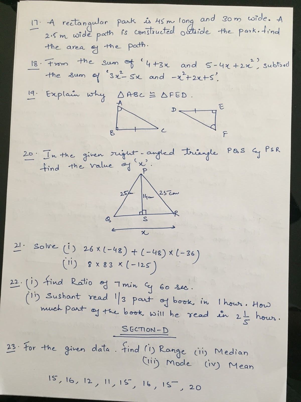 APSG: class -7, Model Annual Exam Question Paper