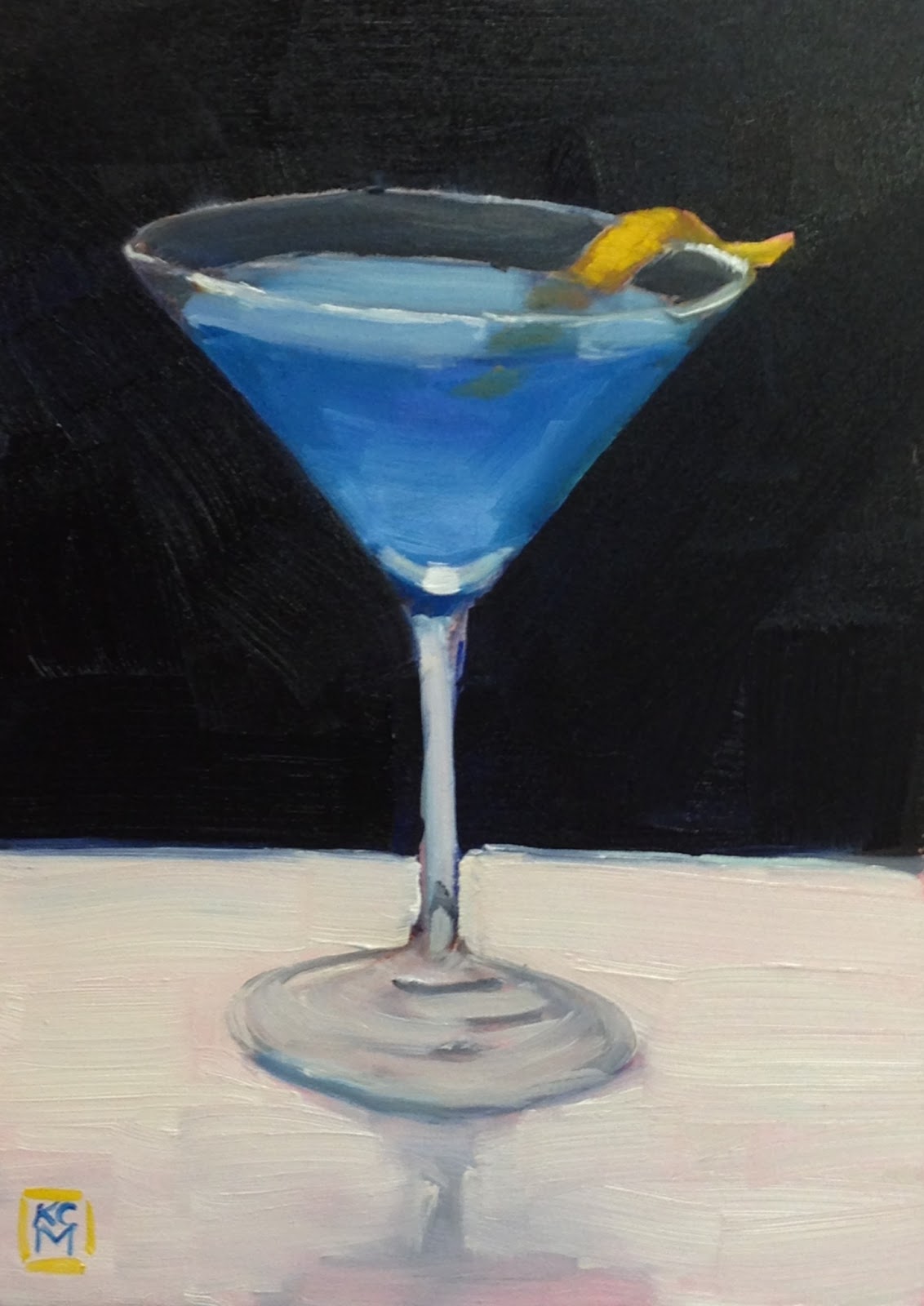 Kelley MacDonald's Paintings Join Me, 5x7 inch Oil Painting of a Blue