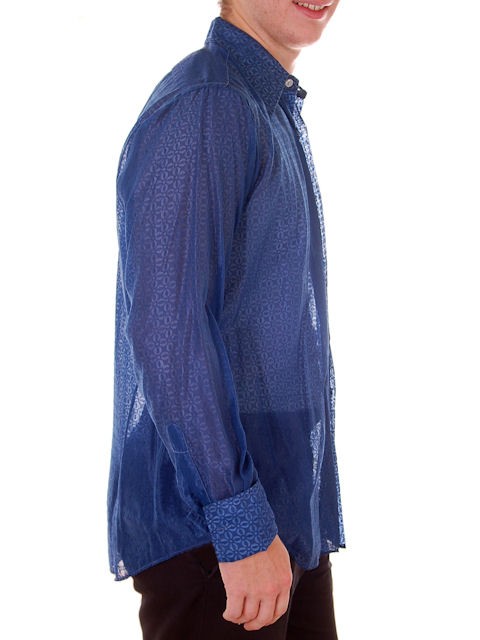 Nylon Shirts: Mens Vintage Disco Shirt Sheer Blue Nylon 1970s