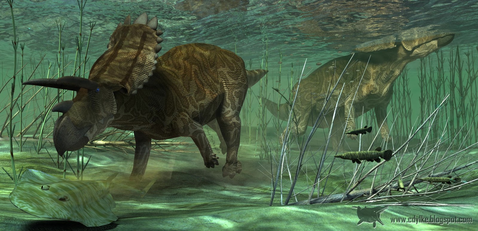 Craig Dylke's Prehistoric Art Horseshoe Cretaceous Hippos 2013