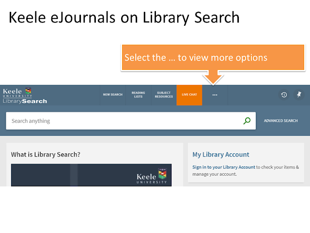 The top menu bar on Library Search includes the more option represented by 3 dots