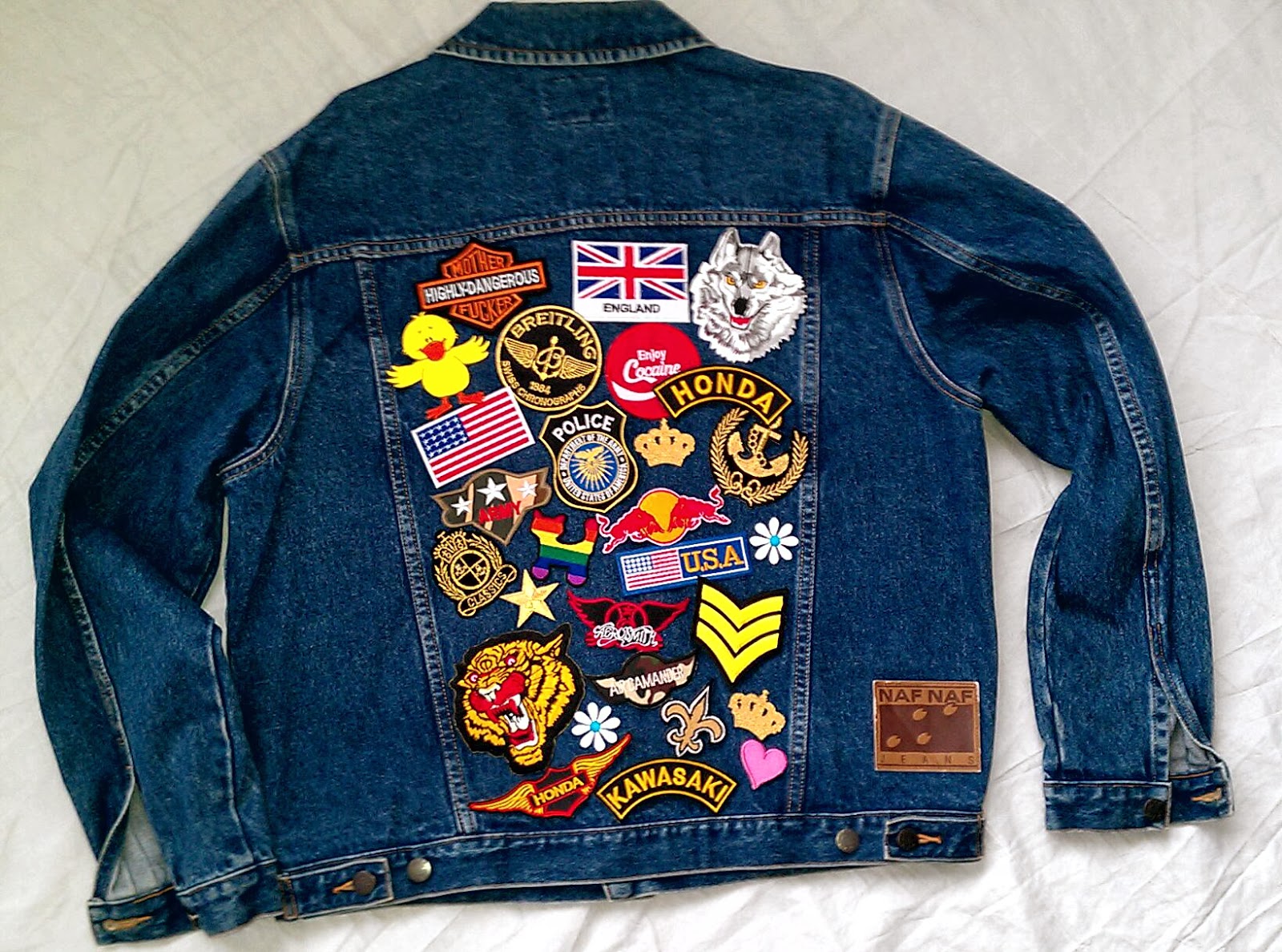 Reworked Vintage Denim Jacket with Patches Size: L