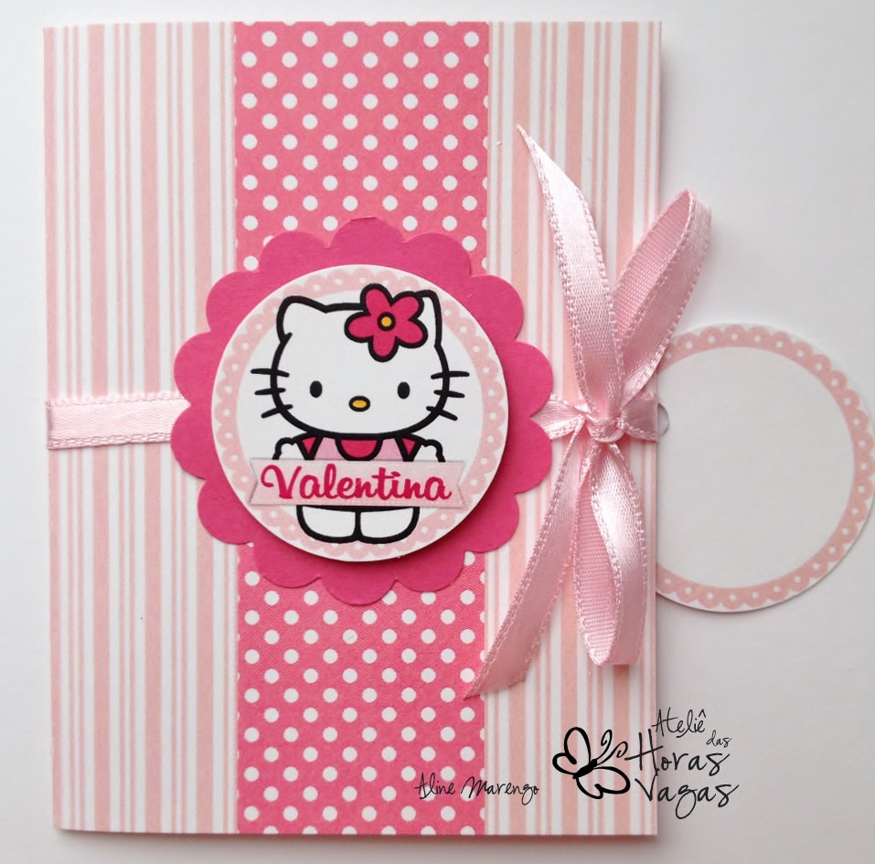 convite artesanal aniversário infantil gatinha hello kit gato menina 1 aninho rosa pink