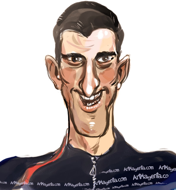 Novak Djokovic  caricature cartoon. Portrait drawing by caricaturist Artmagenta