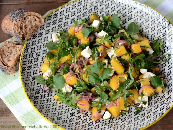 Andrea´s Kochbuch: Rucolasalat mit Mango, Feta und Koriander Andrea´s Kochbuch: Rucolasalat mit Mango, Feta und Koriander