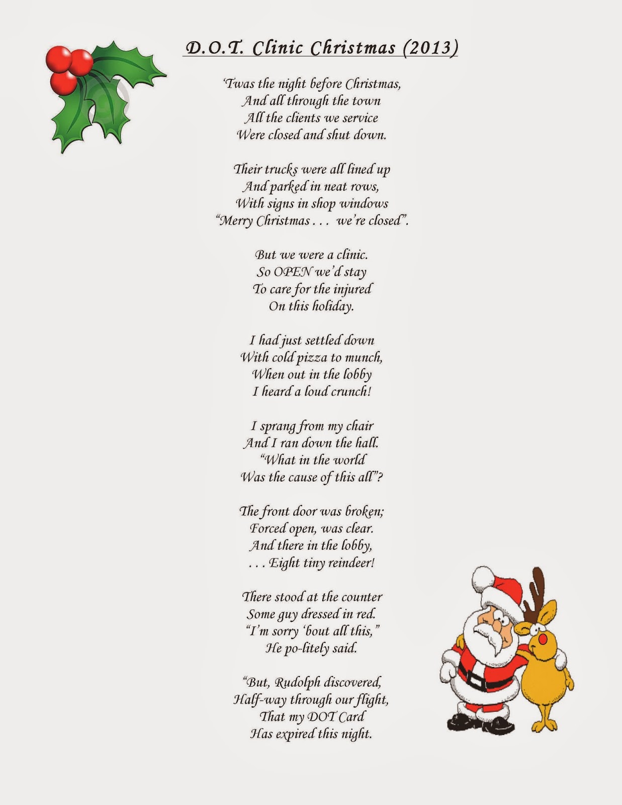Workers' Compensation: D.O.T. Christmas Poem