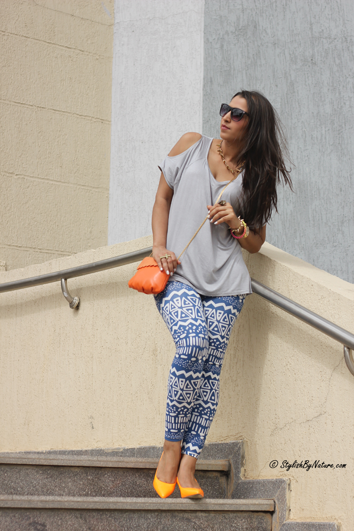 Neon Pink Ethic Aztec Print Men's Leggings