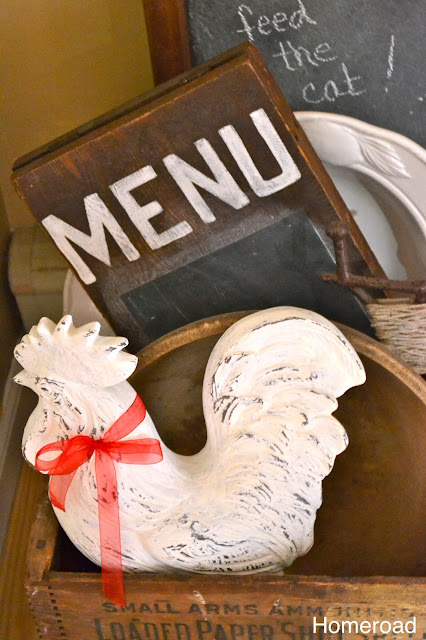 rooster and menu board