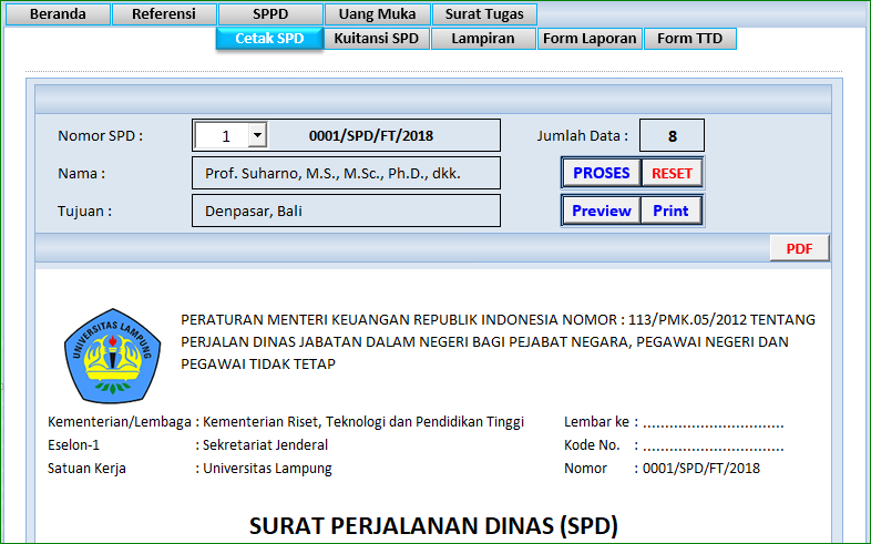 Aplikasi Excel SPPD dan Surat Tugas Versi 2 ExcelManiacs