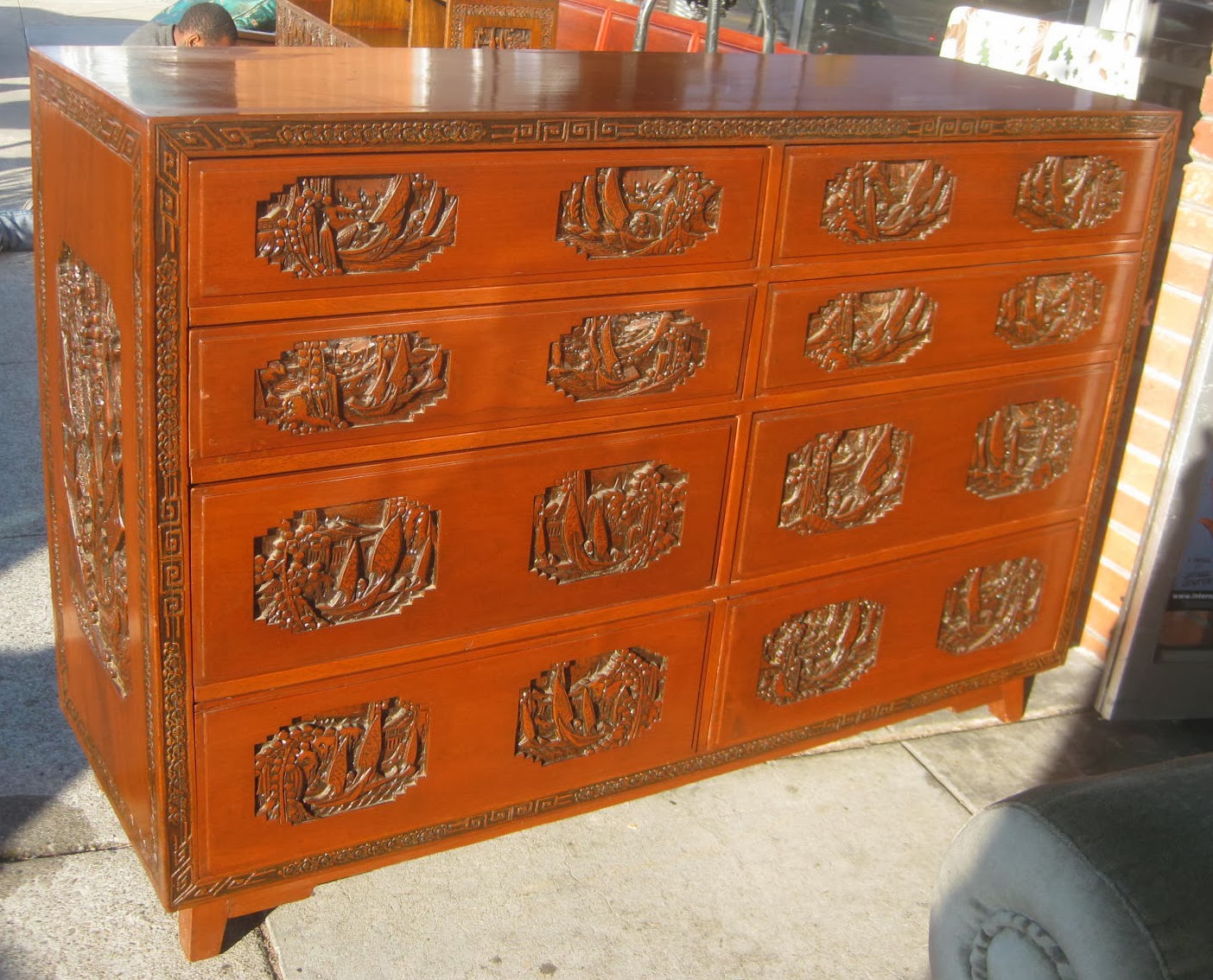 UHURU FURNITURE & COLLECTIBLES SOLD Chinese Carved Teak Dresser 350